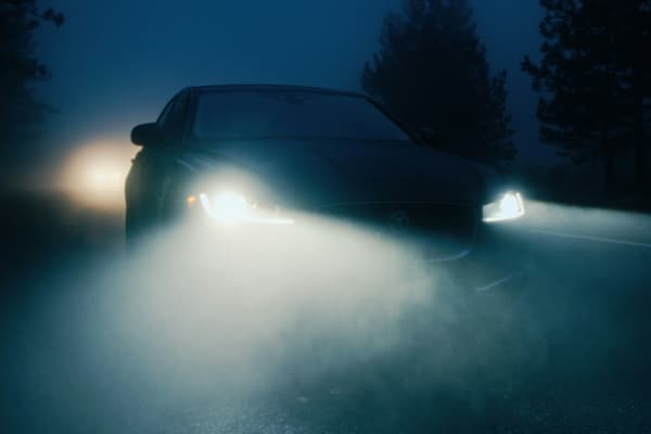 car driving in the fog